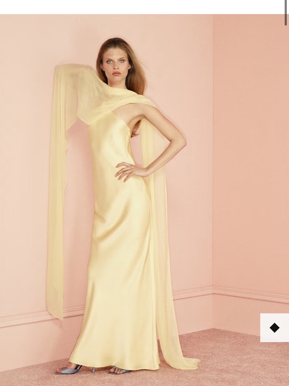 Yellow Satin Evening Gown with shawl